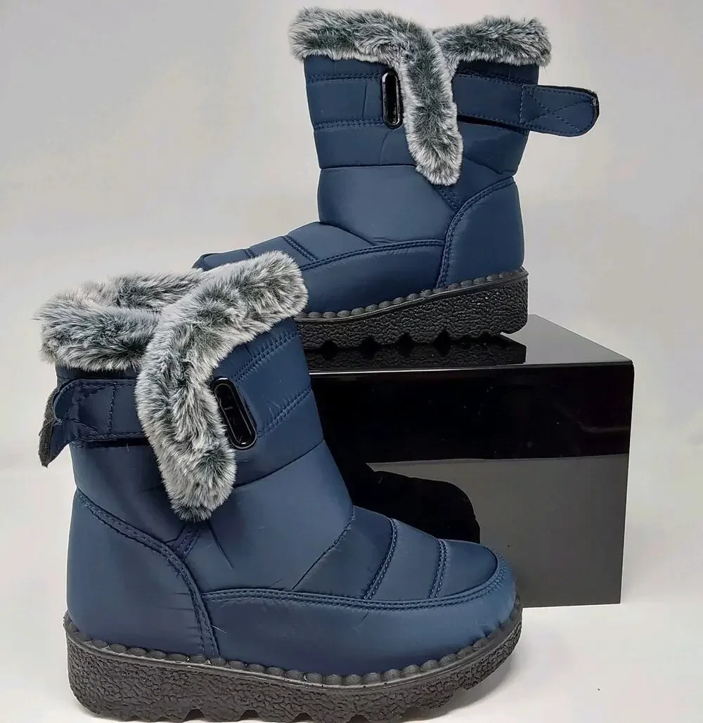 Womens Winter Snow Boots Blue Faux Fur Trim Insulated Size EU 36 US 5.5